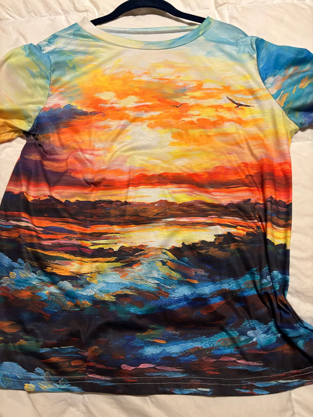 2 for $10.00 sale Multicolor Tie-Dye Top with Orange and Blue Hues